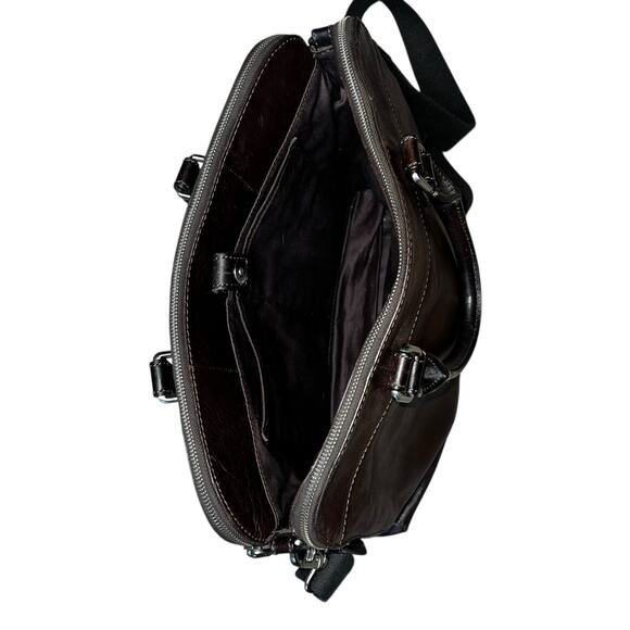 Vintage FOSSIL Mercer Dark Brown Leather Double Zip Work Messenger Bag tote - Picture 7 of 10